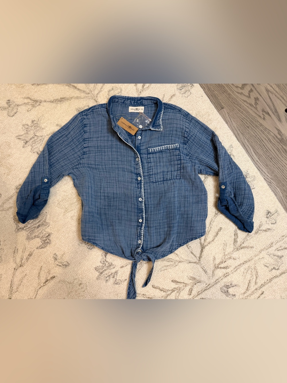 Natural Life Gauze Tie-Front Button-Up Shirt | XS | 100% Cotton | NWT - Picture 2 of 7